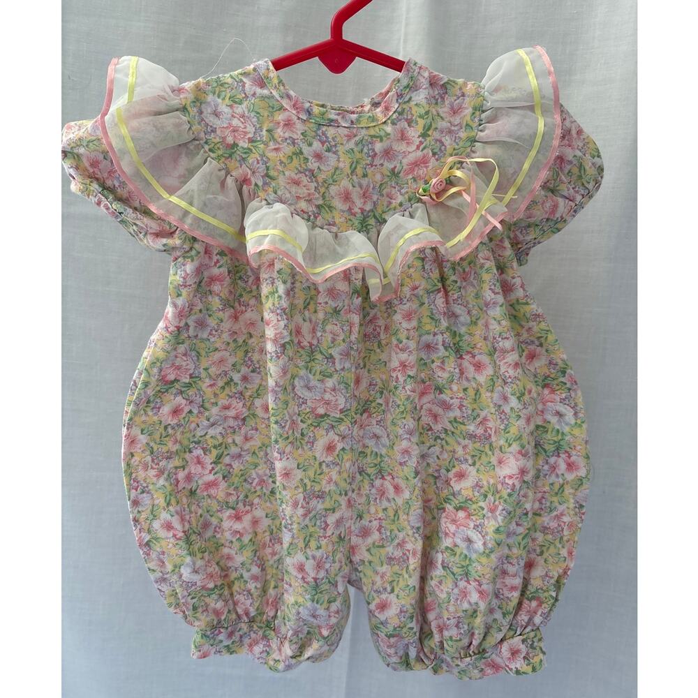 Rose Cottage Vintage Floral Bubble Romper Baby Girl 0-3 Months